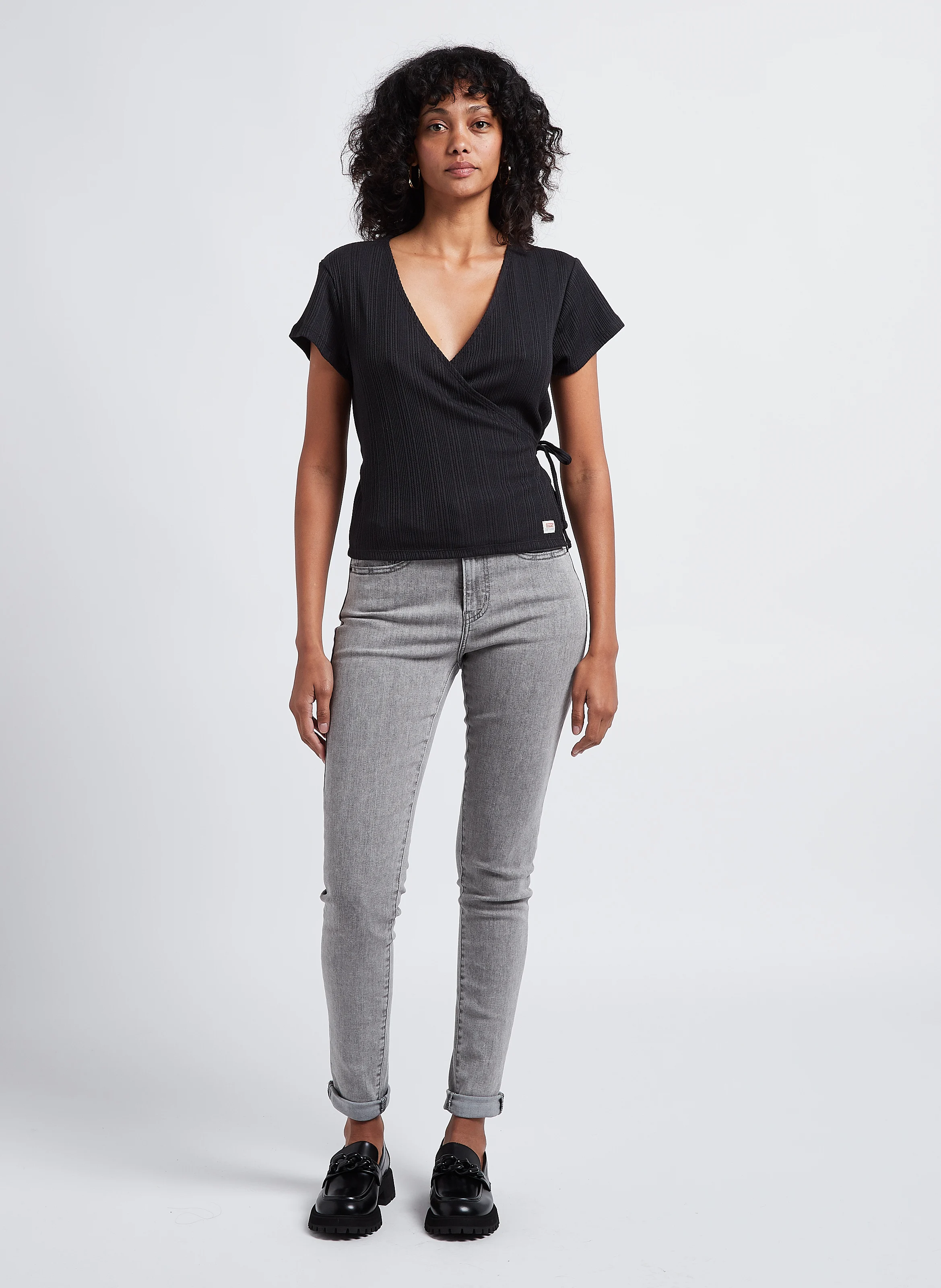 DRY GOODS POINTELLE WRAP - Top col V en coton mélangé| Noir