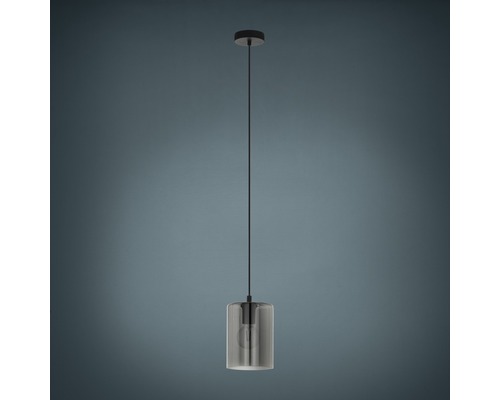 Hanglamp, 1-lichts, HxØ 110x16 cm, zwart/rookglas/transparant
