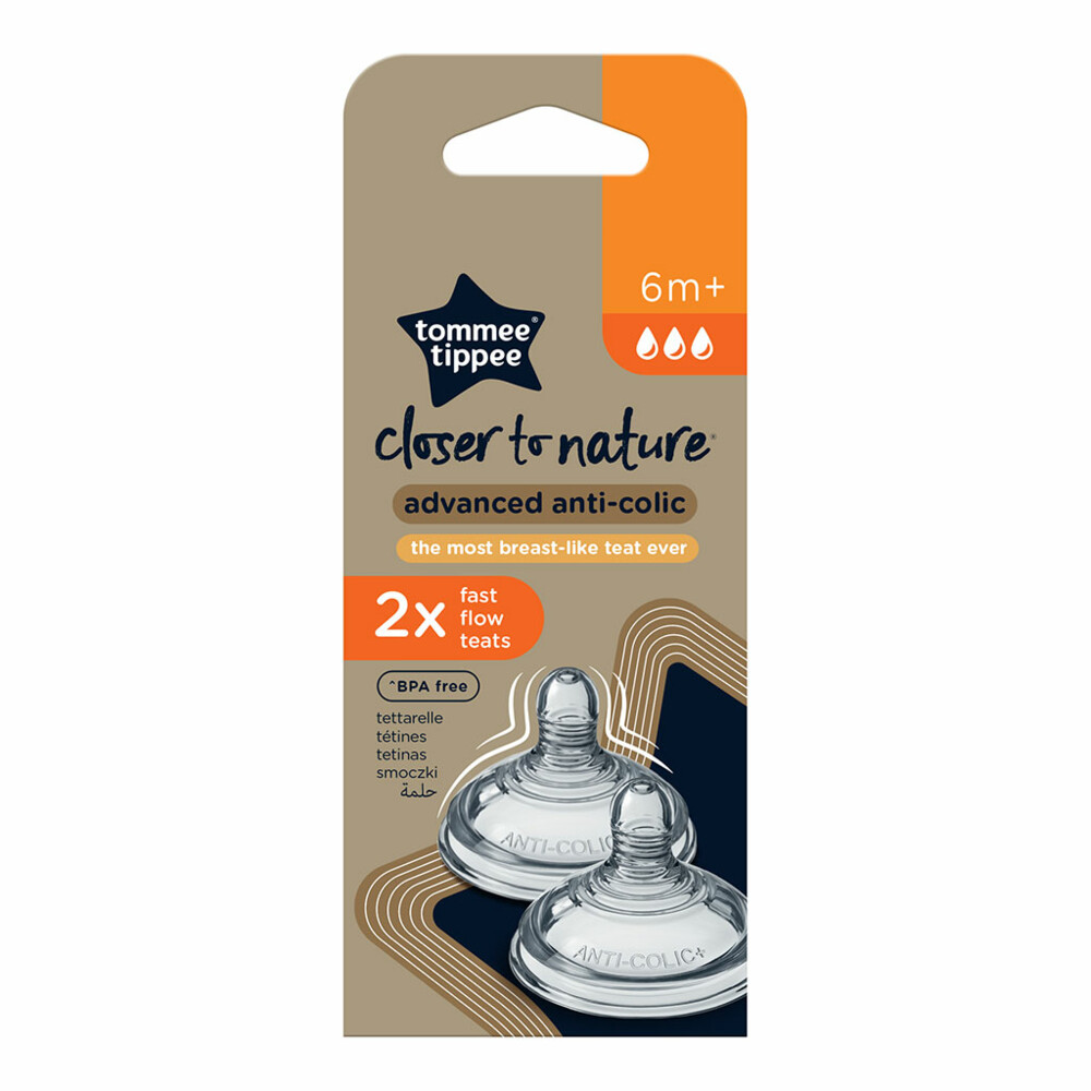 Tommee Tippee Closer to Nature Fast Flow Teats Speen 6m+2 stuks