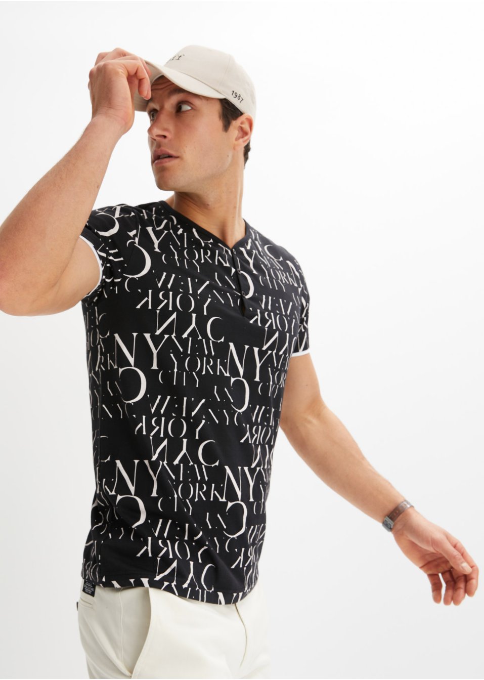 T-shirt col Henley, Slim Fit