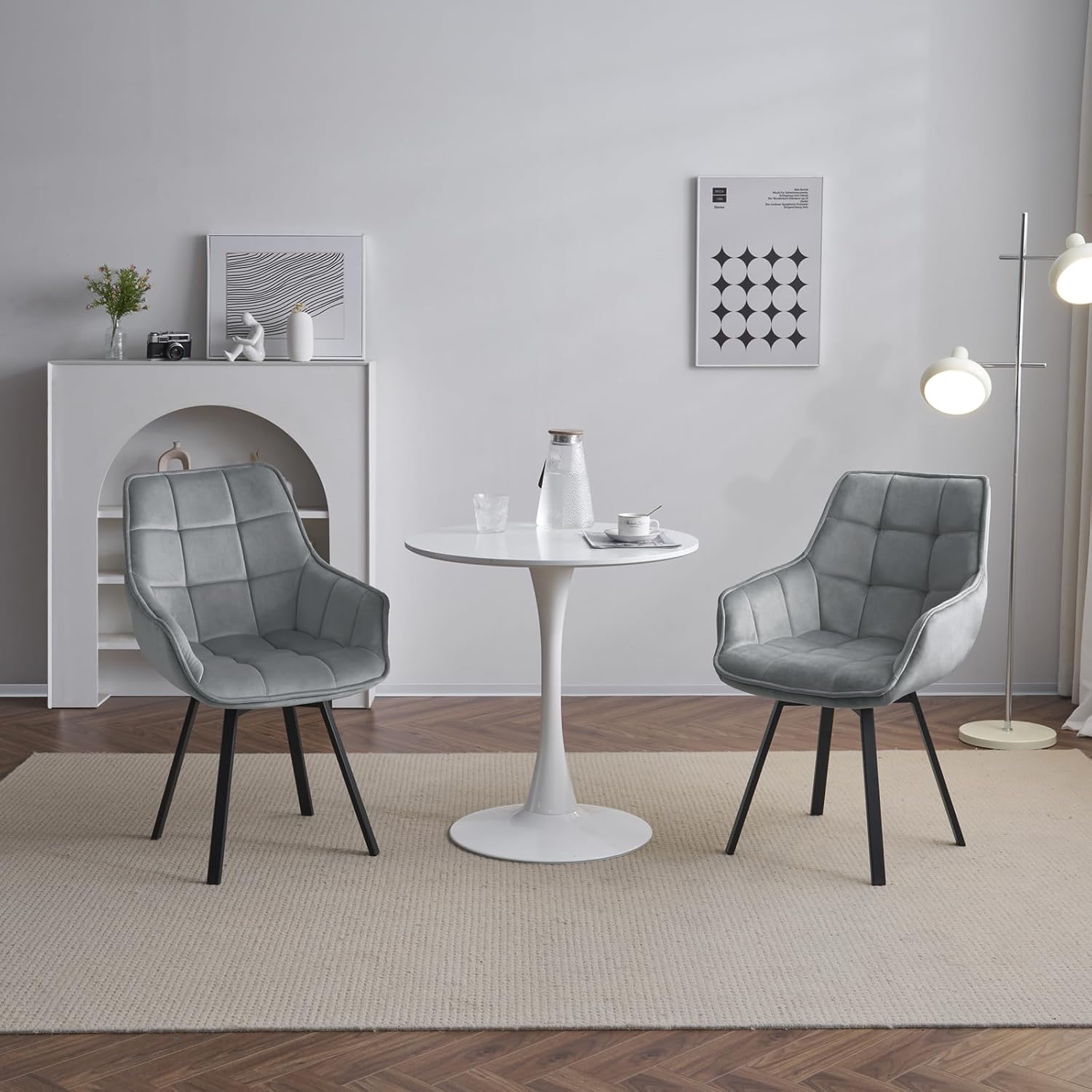 EUGAD Esszimmerstühle 4er Set drehbar, für Esszimmer Wohnzimmer, Bequeme Küchenstühle mit Armlehnen, Rückenlehne, Metallbeinen, modern, Dunkelgrau