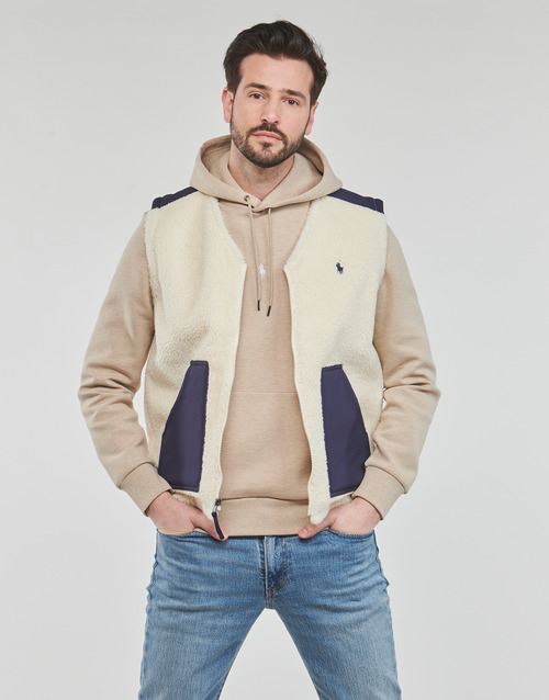 Polo Ralph Lauren - POLAIRE SHERPA ZIPPEE SANS MANCHE Marino / Crema