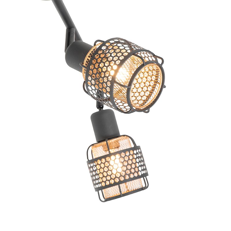 Design plafondlamp zwart met goud 4-lichts langwerpig - Noud