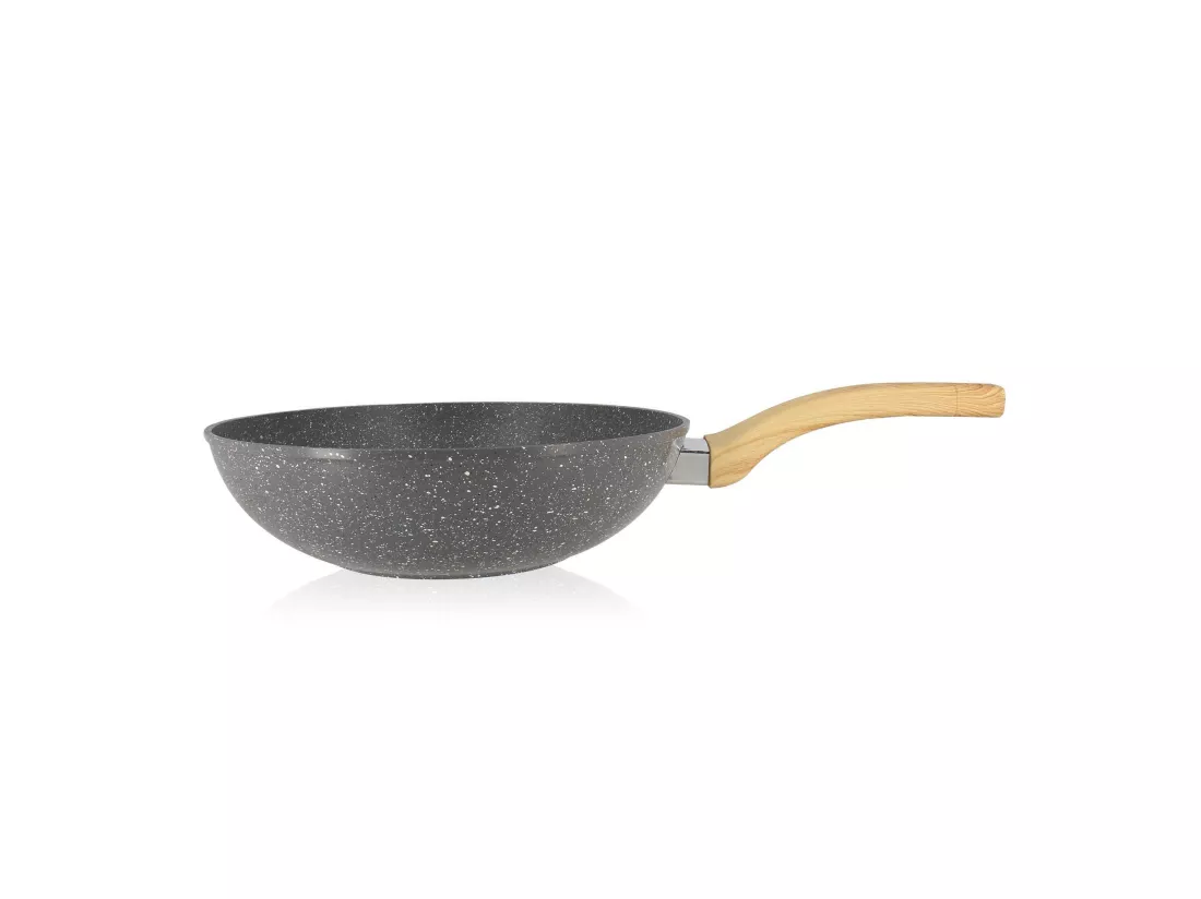Menastyl - Wok Cannelle 28 Cm Avec Poignees En Bois Clair