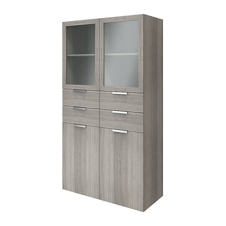 Meuble de rangement portes battantes vitrées et tiroirs effet chêne grisé GoodHome Atomia H. 187,5 x L. 100 x P. 47 cm