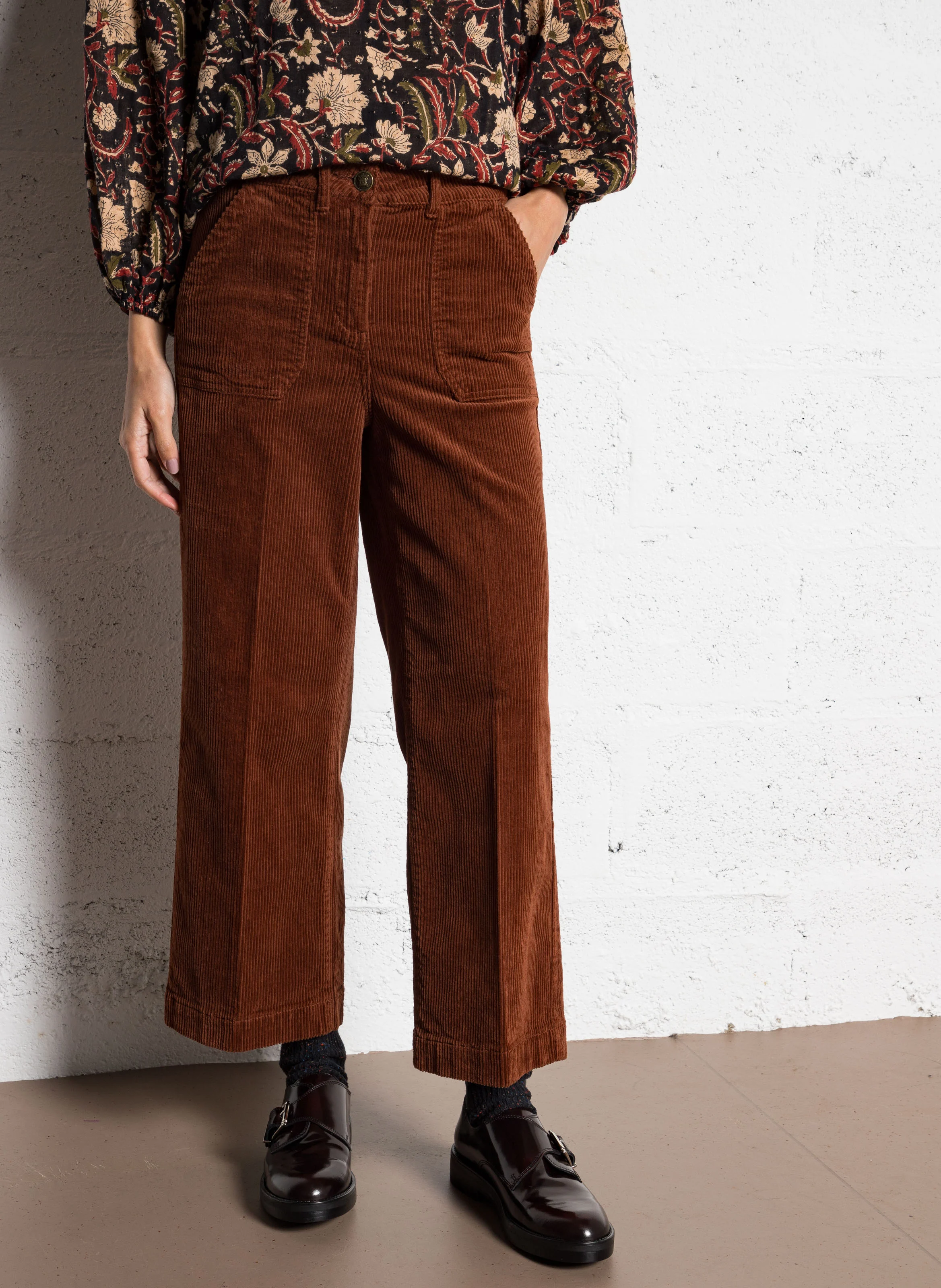 SELYNA - Pantalon cropped large| Marron
