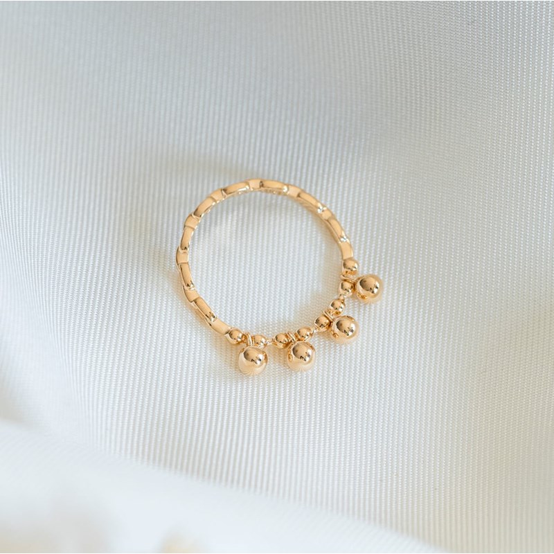 Bague Fine Petites Perles Breloques Plaqué Or Tendance