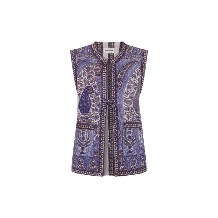 Antik Batik Veste Sans Manches Matelassée Tajar Voile de Coton | Bleu