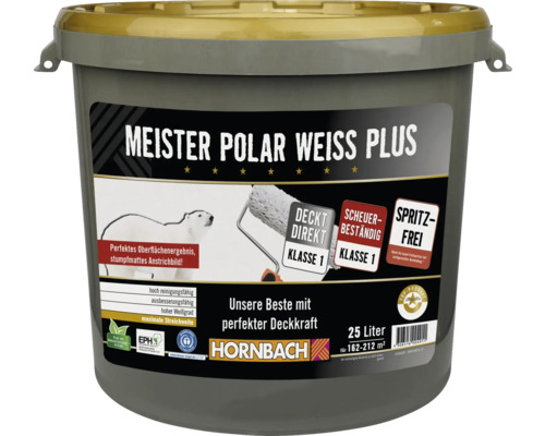 HORNBACH Muurverf Master Polar White Plus wit spatvrij conserveringsmiddelvrij 25 L
