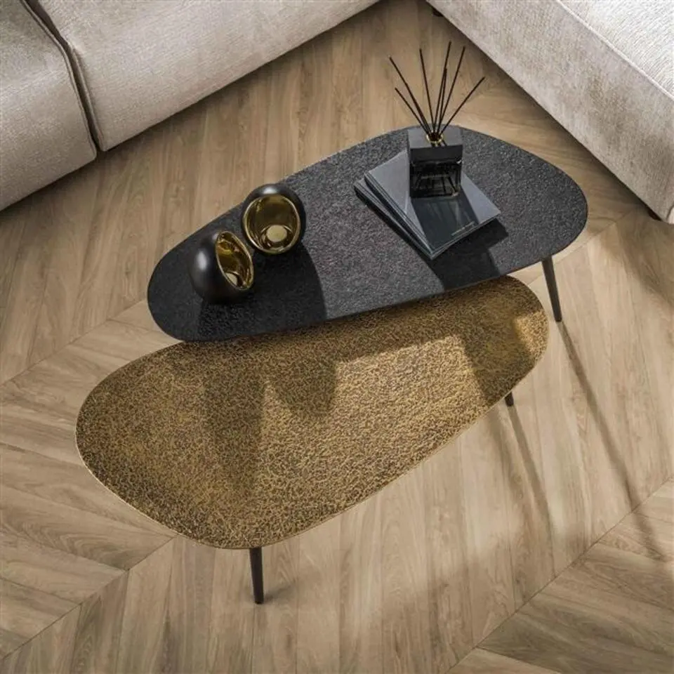 Salontafel set van 2 Alina driehoekig zwart / goud - 84x84x42 cm - Grijs - Grijs