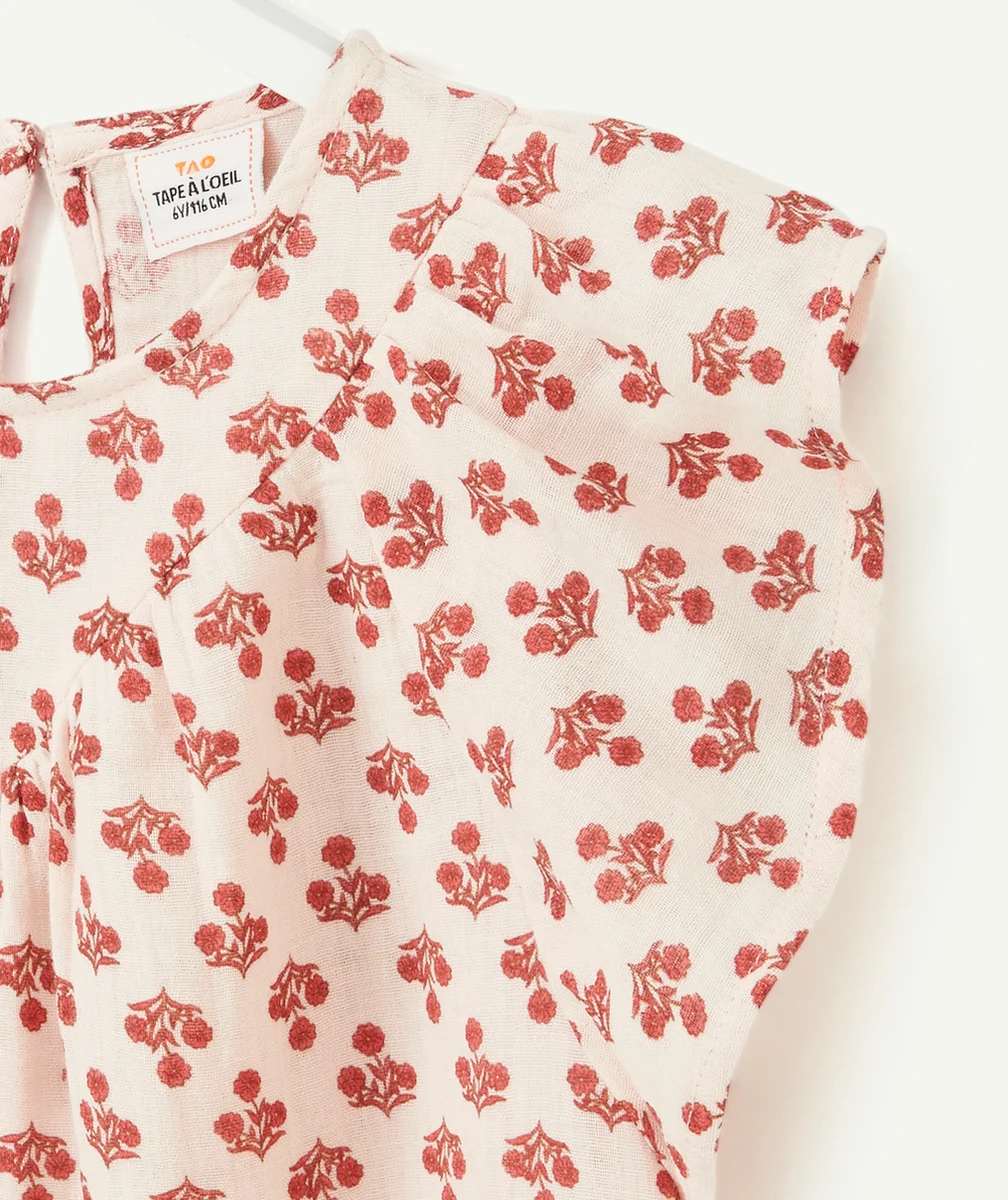 BLOUSE FILLE EN COTON ROSE PÂLE ET IMPRIMÉE FLEURIE