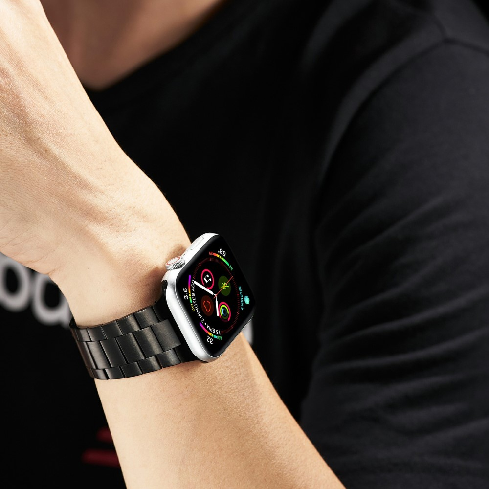 Apple Watch (49/46/45/44 mm) Klassisches Edelstahl Armband mit Faltschliesse - Schwarz