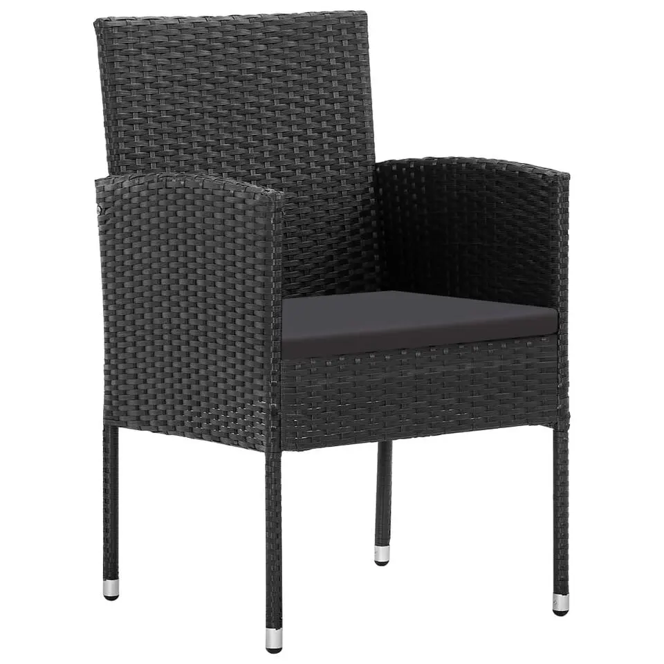 vidaXL - Tuinstoelen - Zwart - Poly rattan - 4 stuks - Met kussens