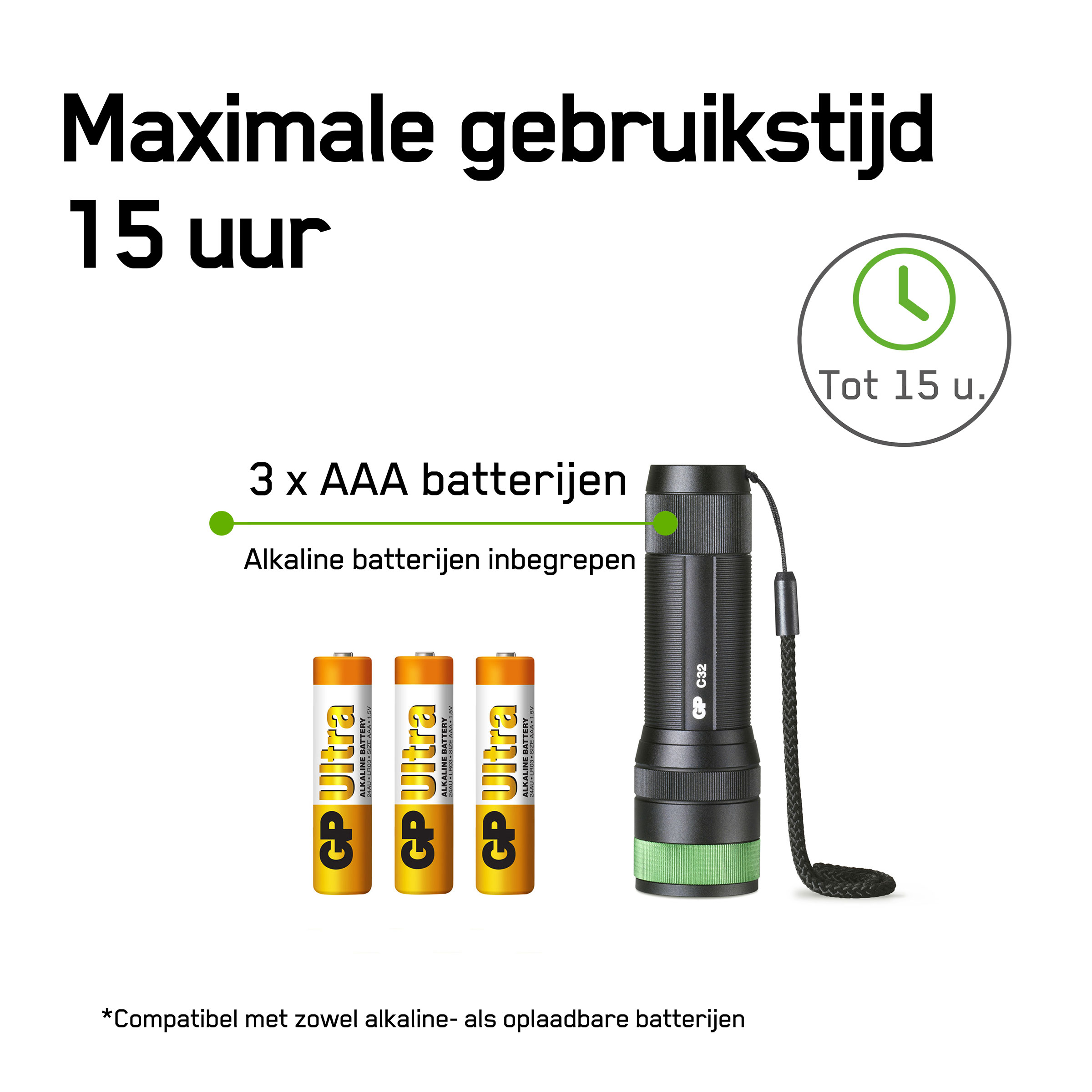 GP C32 300 lumen zaklamp - Black