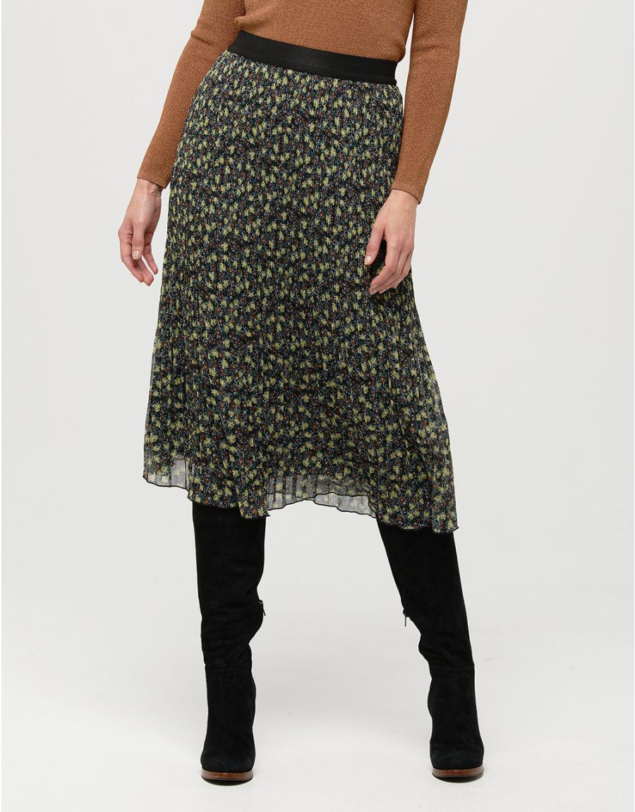 Jupe plissée floral kaki