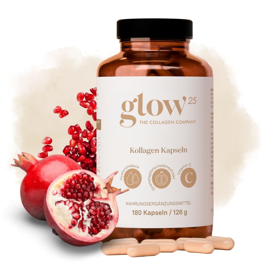 Glow25® Kollagen Kapseln hochdosiert [180 Kapseln] mit Hyaluronsäure und Vitamin C