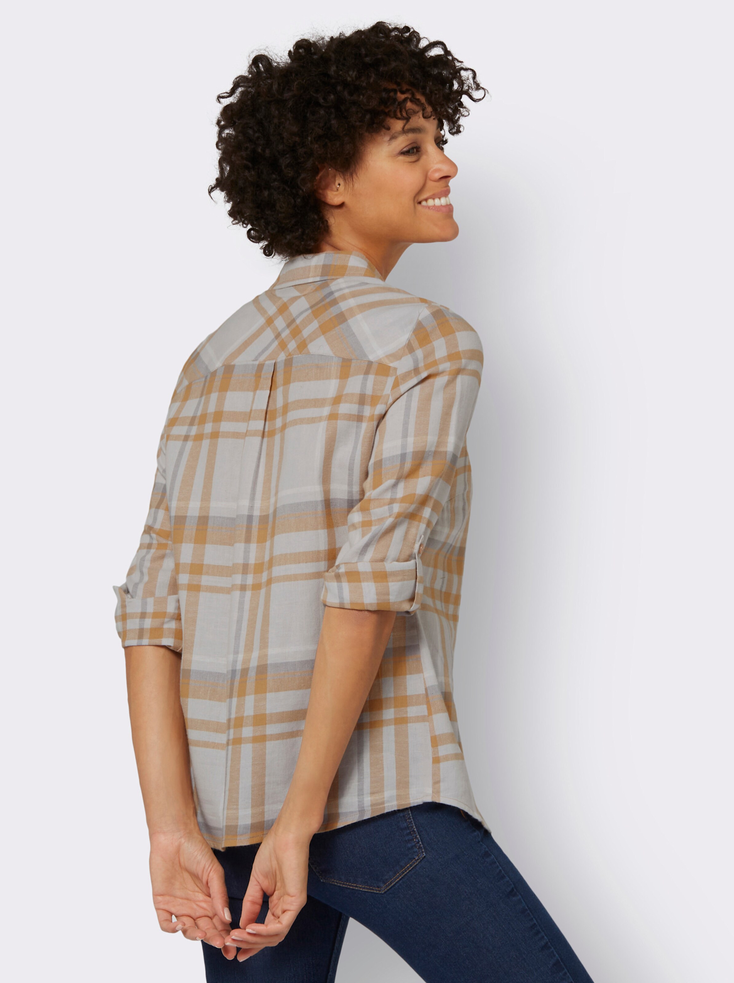 Flanellbluse mit krempelbaren Ärmeln