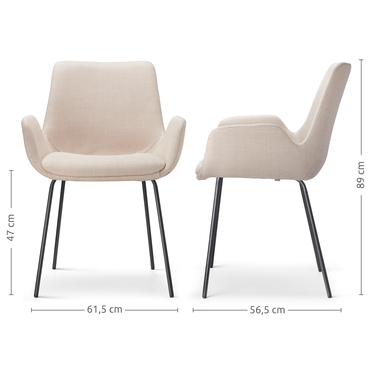 Eetkamerstoel Nora-Eef beige - zwart onderstel - set van 2