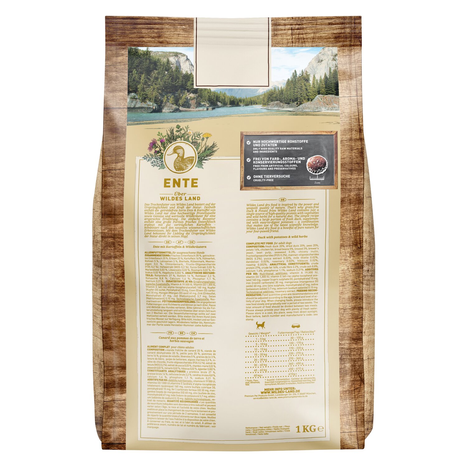 WILDES LAND Trockenfutter Classic Adult  - 1 kg - Ente