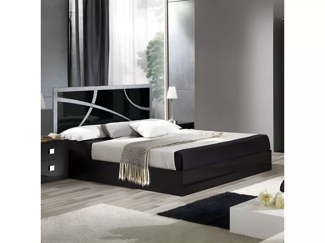 Chambre complète 160*200 Noir/Argent - CROSS - Lit : L 165 x l 206 x H 106 cm