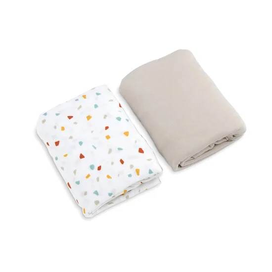Lot de 2 draps housses   Terrazo / Beige        70 x 140 cm   de               Petit à petit