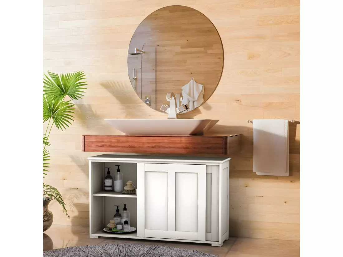 Buffet bas contemporain bahut vaisselier laqué 106,7x33x62,5cm ,Blanc antique