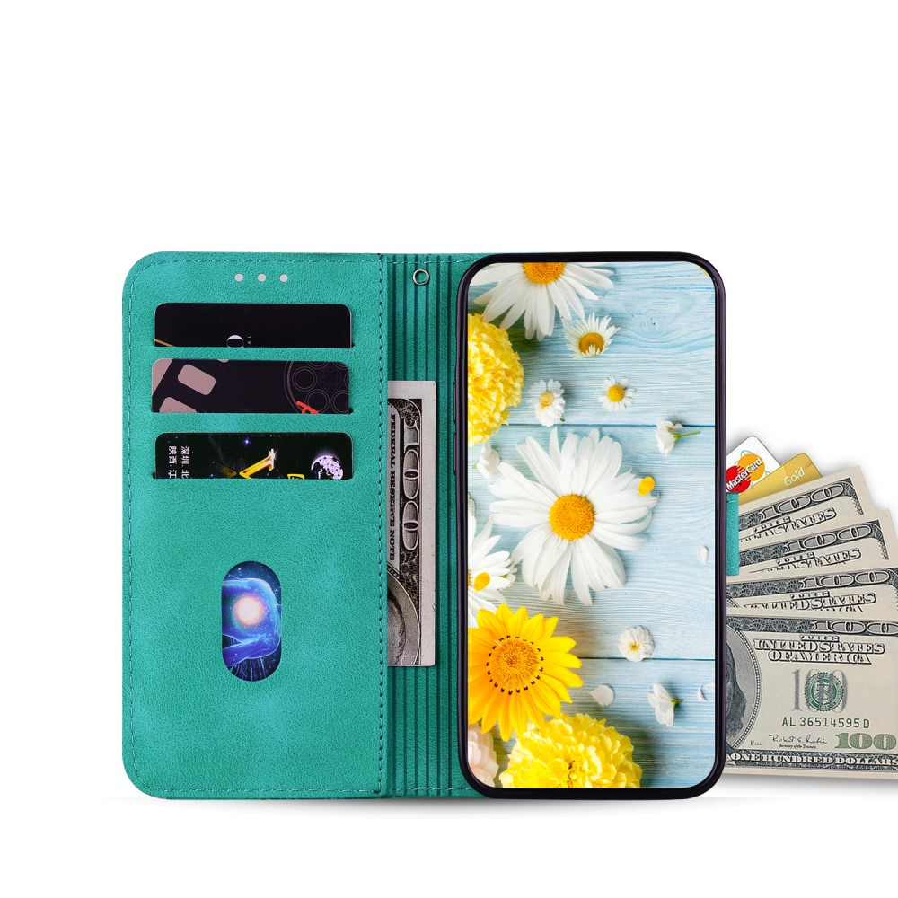 Samsung Galaxy S24 Leder Tasche Wallet - Blumen Imprint - Türkis