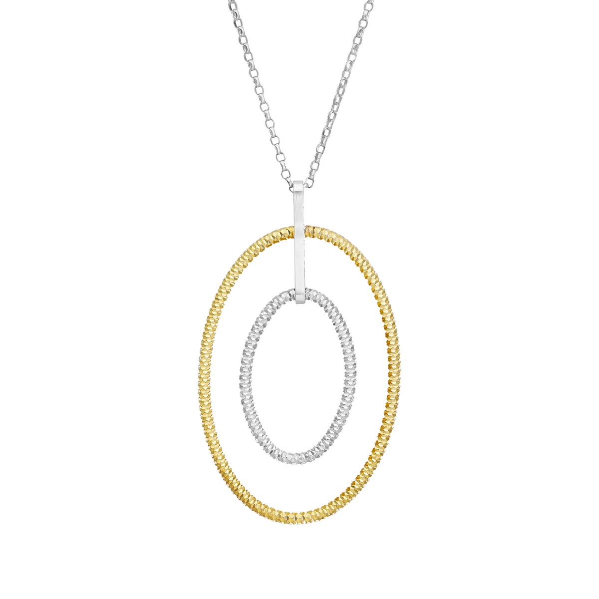Collier Argent Doré Bicolore Ovale Double