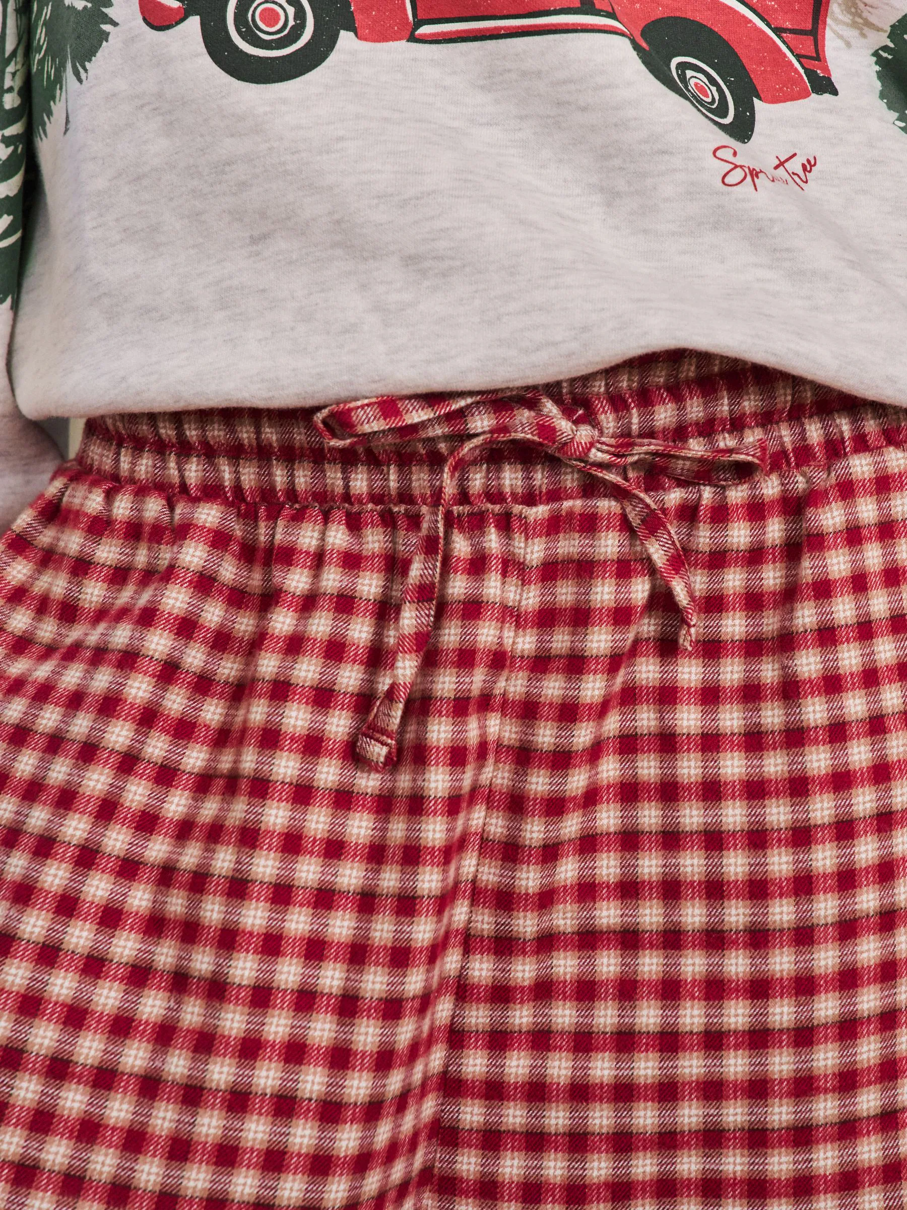 Rood met voertuig - Bijpassende familie kerstmis sweatshirt en flanellen pyjama's