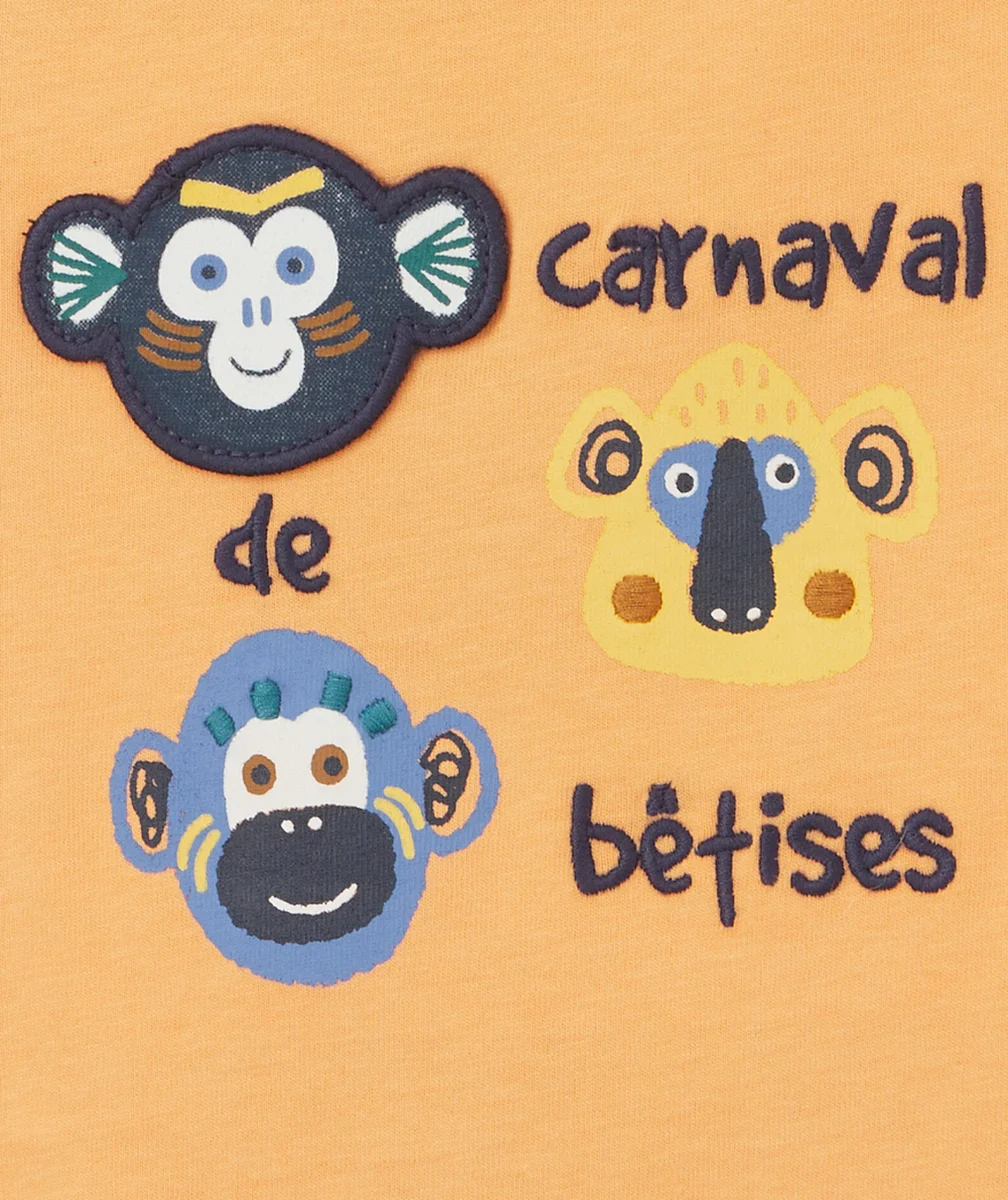 T-SHIRT BÉBÉ GARÇON ORANGE EN COTON ANTI UV BIO IMPRIMÉ SINGE