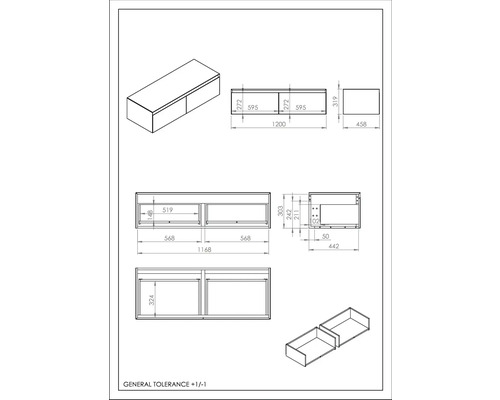 Jungborn onderkast DECEM BxHxD 120 x 31,9 x 45,8 cm Frontkleur fume mat