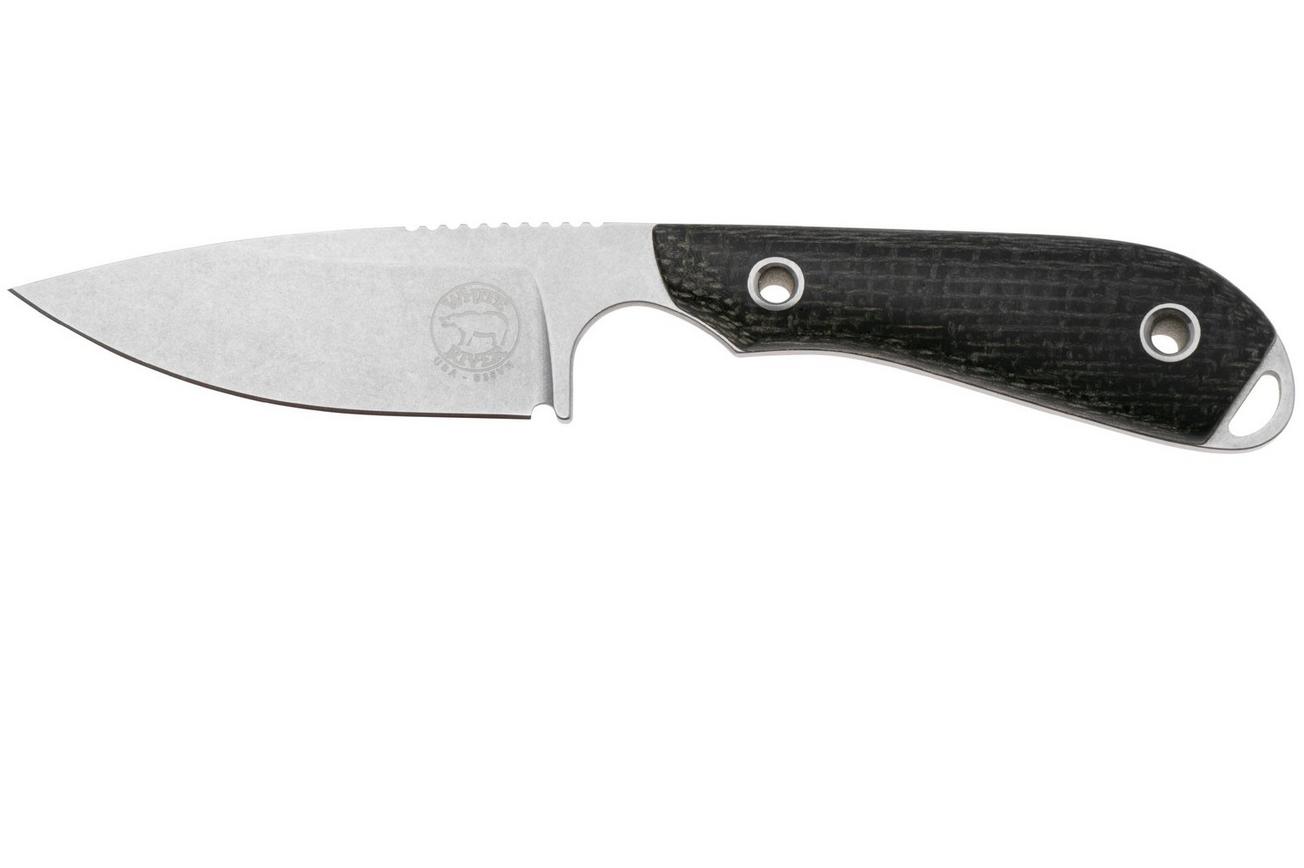 White River Knives M1 Black Burlap Micarta vaststaand mes, Kydex schede