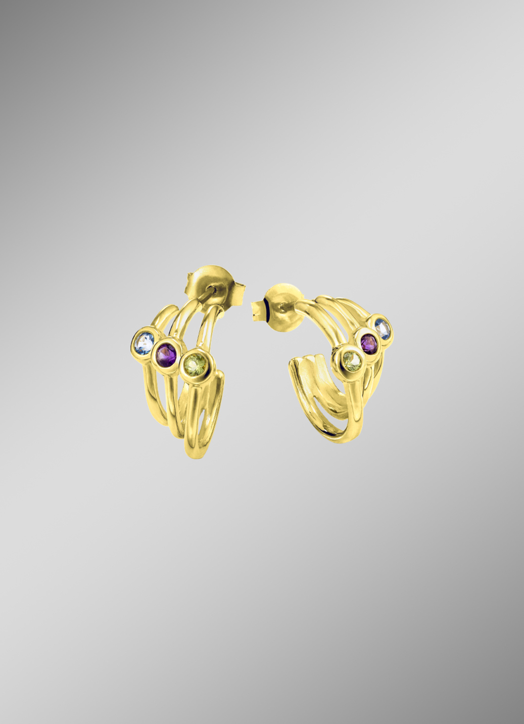 Ohrstecker mit Blautopas, Amethyst und Peridot