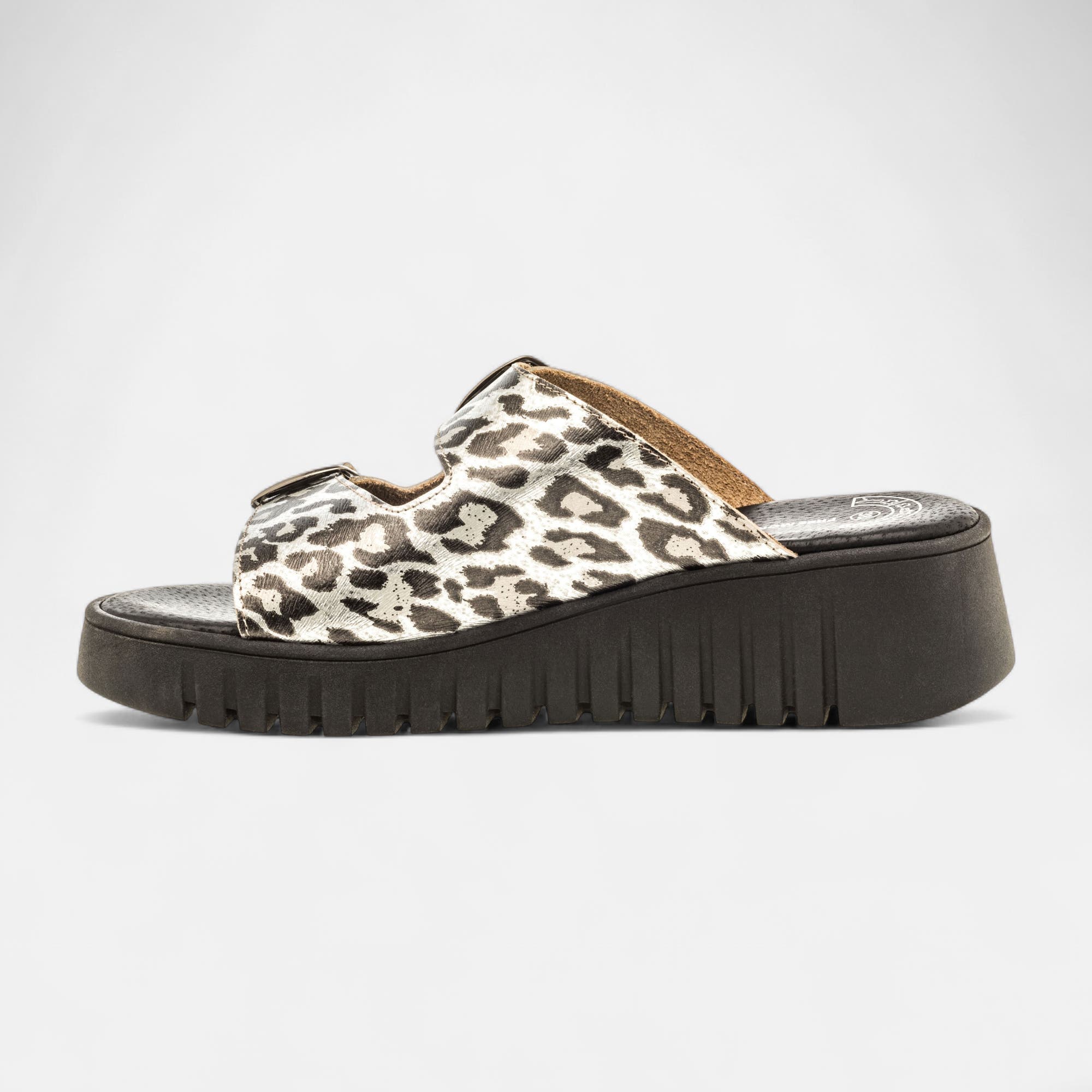 Mules à talon compensé Femme en cuir argent