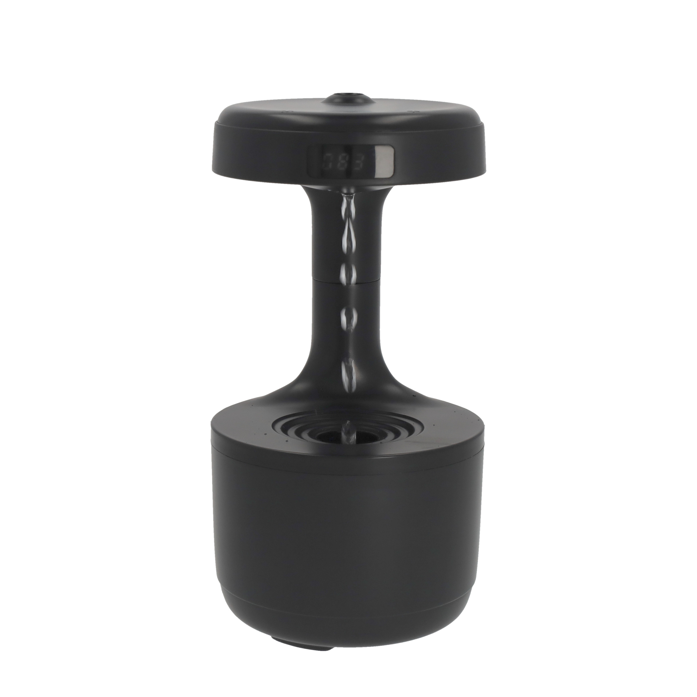 (600ml) 3 LED's Wassertropfen Luftbefeuchter USB Aroma Öl Diffuser mit LCD Display - Schwarz