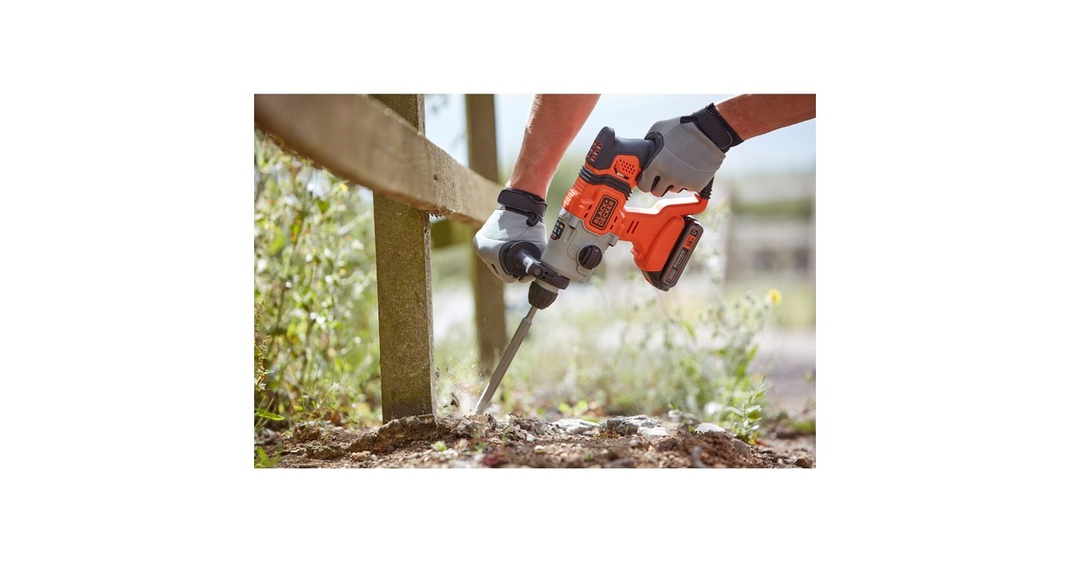 BLACK+DECKER18V 2.5Ah SDS+ Pneumatische boorhamer BCD900E2K-QW klopboormachine  (Oranje, 2x 18V 2.5h accu's en oplader inbegrepen + koffer)