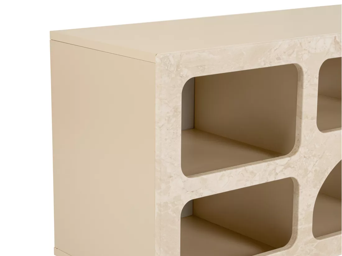 Meuble TV avec 7 niches - Effet marbre beige - LUELA
