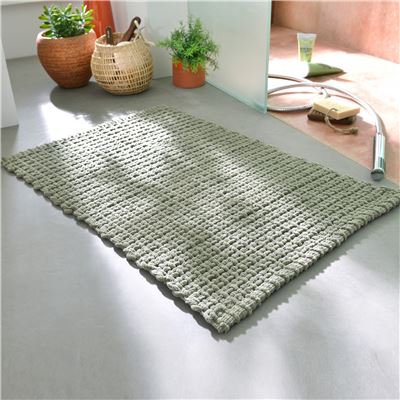 Tapis de bain tressé bi-matière coton/fil chenille - Doux et absorbant