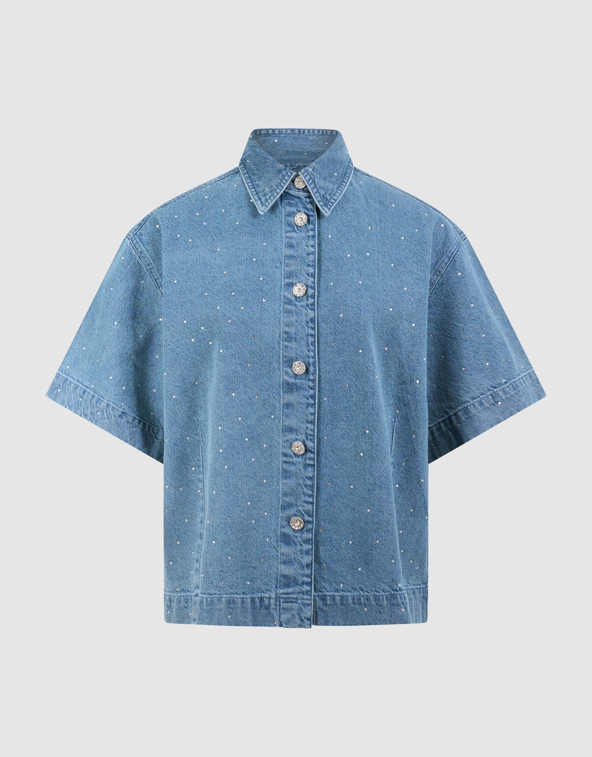 Oversized Fit Strass Denim Blouse Blauw