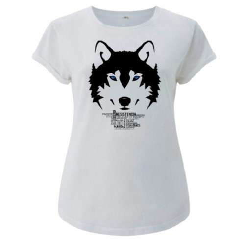 Camiseta feminina de algodão de manga curta, cor lobo, branca