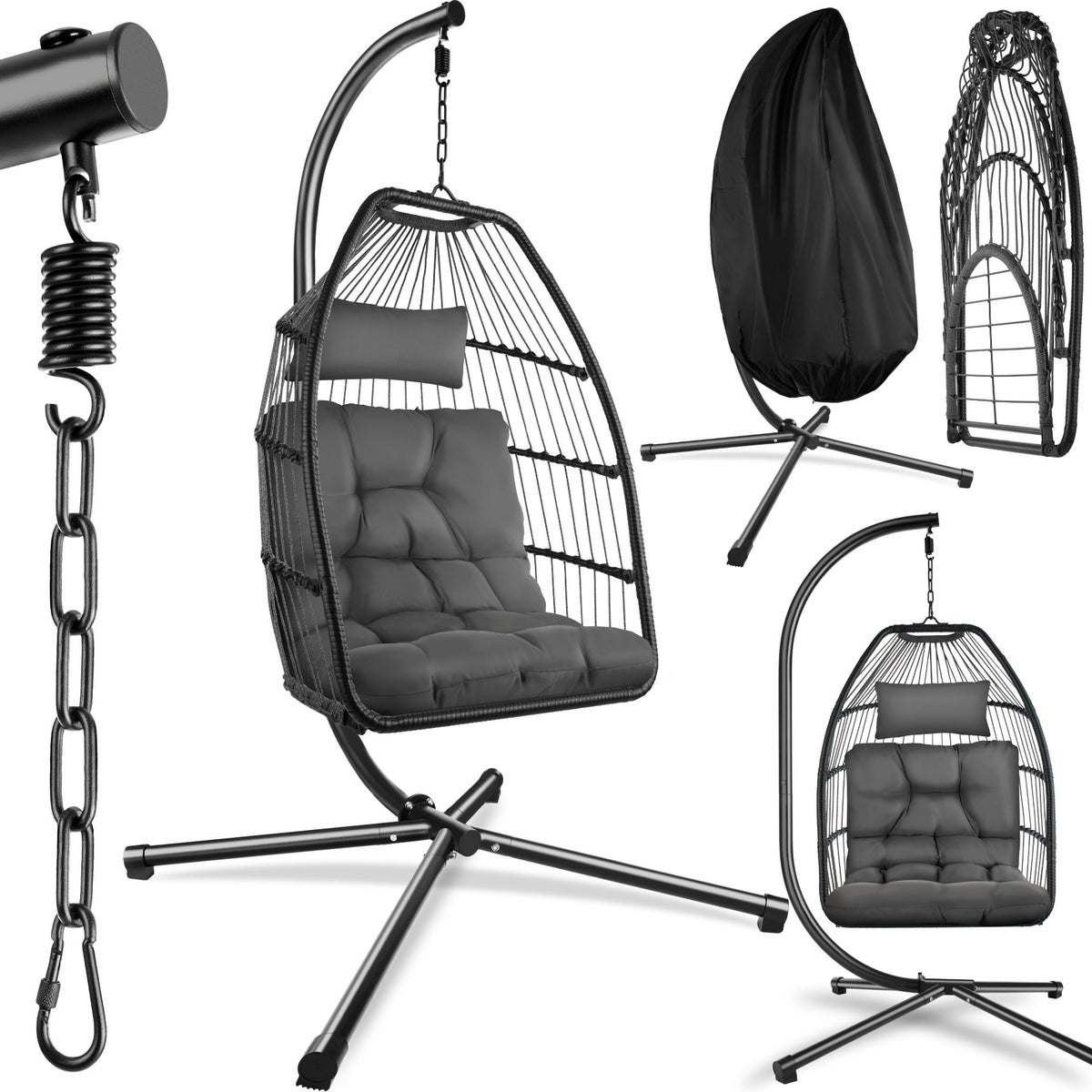 tectake Ariane hangstoel met extra dikke zitting en hoofdkussen inclusief beschermhoes, 98 x 107 x 202 cm