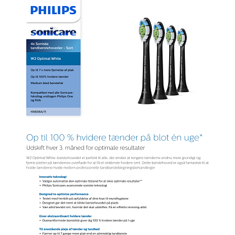 Philips Sonicare W2 Optimal White tandbørstehoveder 4-pak - sort
