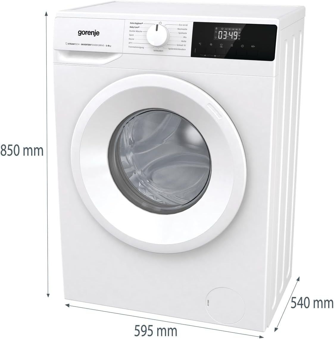 Gorenje WNHPI84APS/DE Waschmaschine mit Dampffunktion / 8kg, 54L / 1400 U / 15 Programme/AquaStop/Inverter PowerDrive Motor/RainDrop Trommel/Kindersicherung/EEK A/Weiß