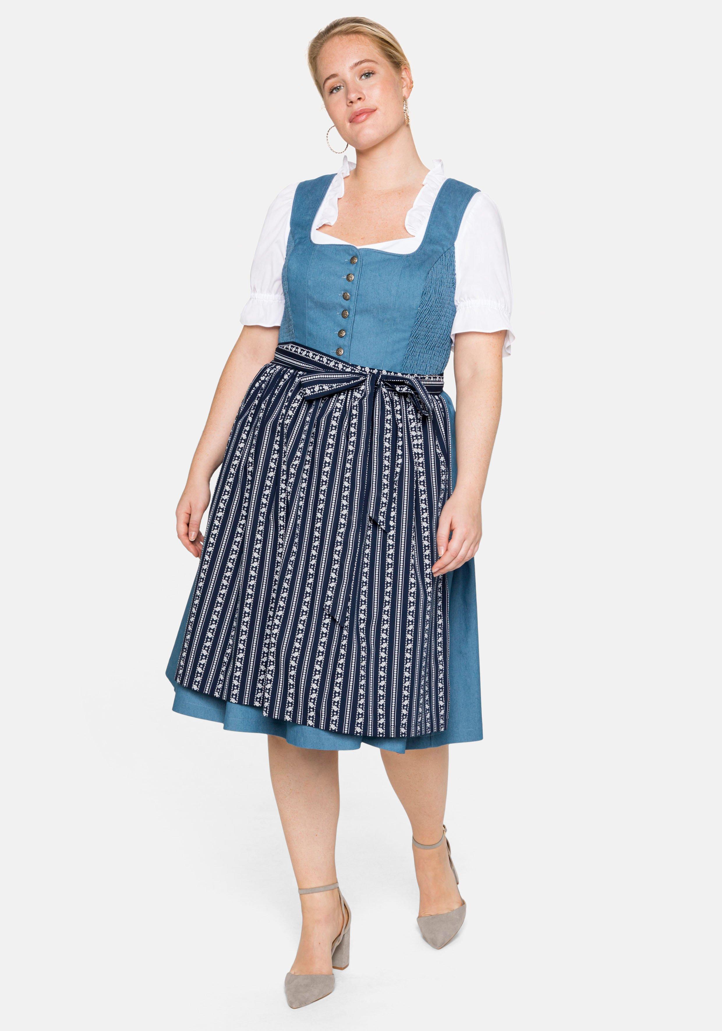 Dirndl im Denim-Look, mit bedruckter Schürze