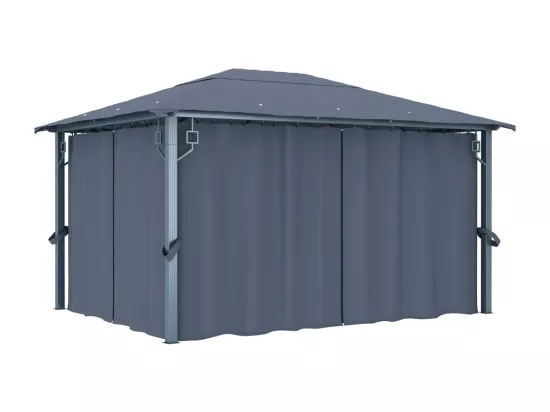 Tonnelle avec rideau et lumières LED 4x3 m Anthracite Aluminium