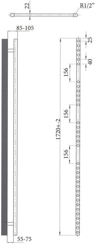 Sanicare - Design Radiator - Gunmetal - 60x172cm - Inclusief Thermostaat
