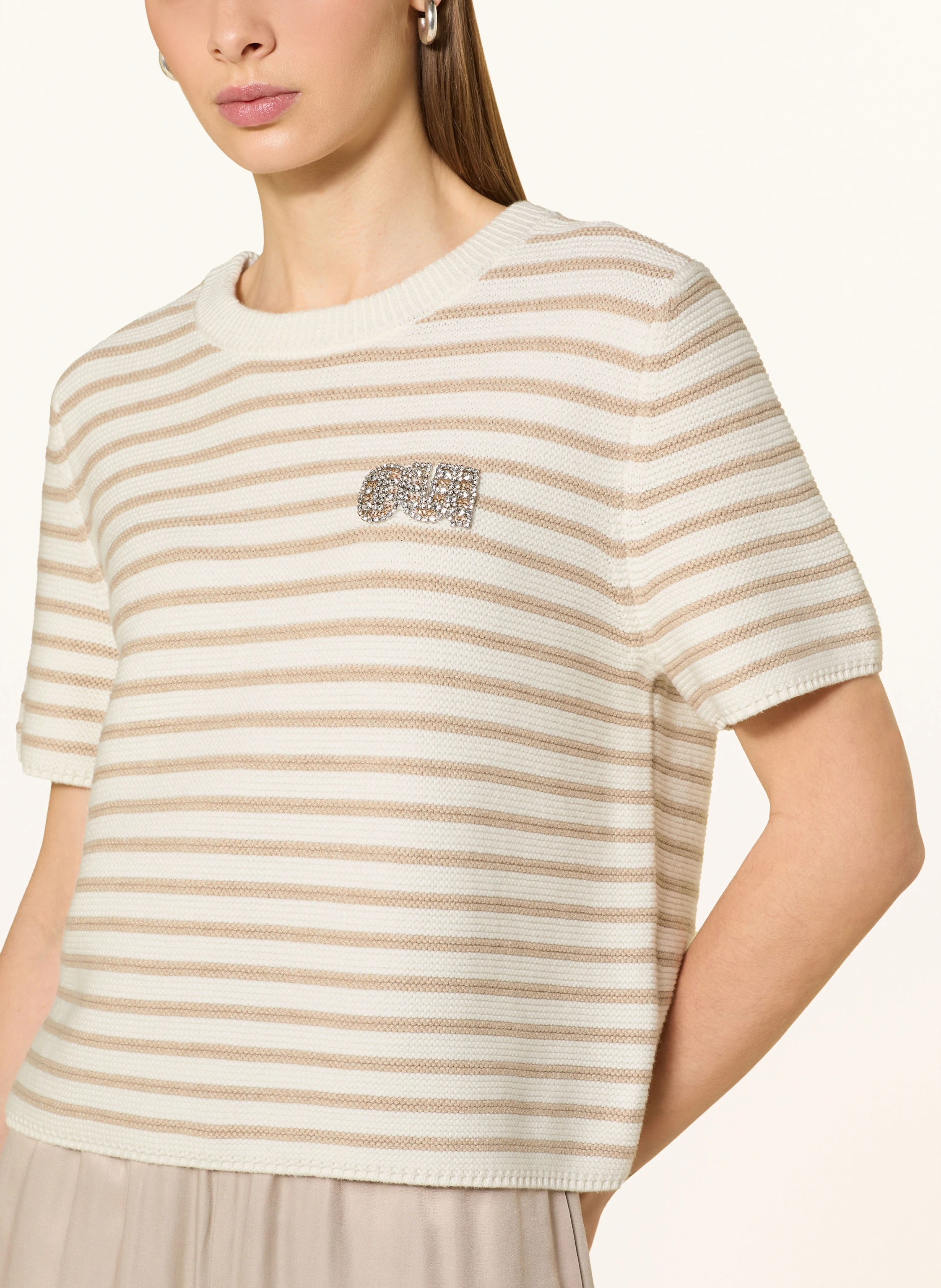 oui Strickshirt mit Schmucksteinen