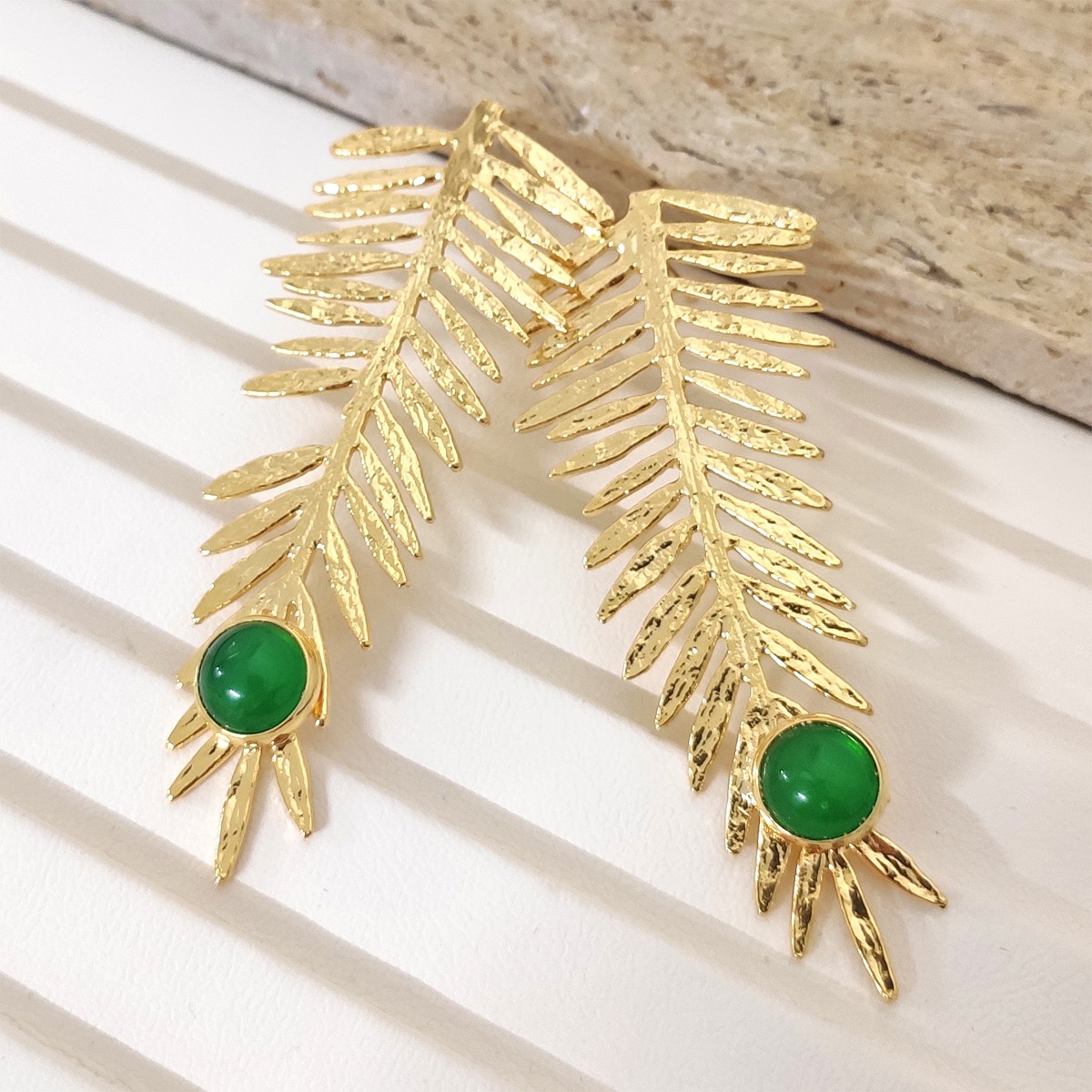 Boucles d'oreilles - Laiton plaqué or & pierres