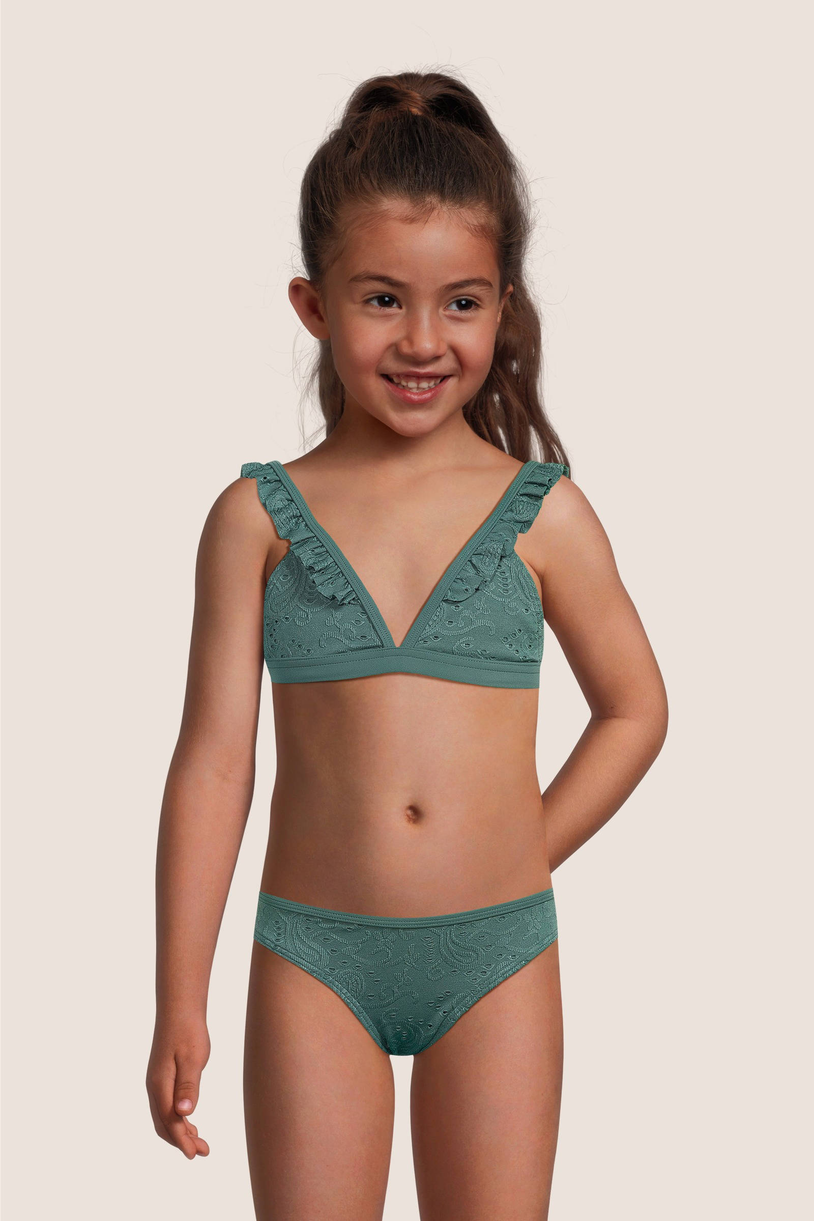 BEACHWAVE broderie anglaise bikini met ruches groen
