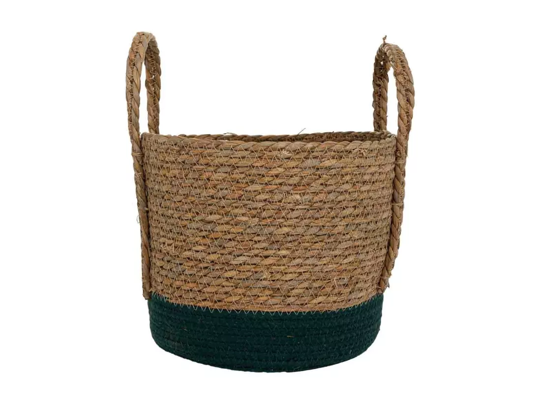 Panier en fibres naturelles et coton noir D29x24/34